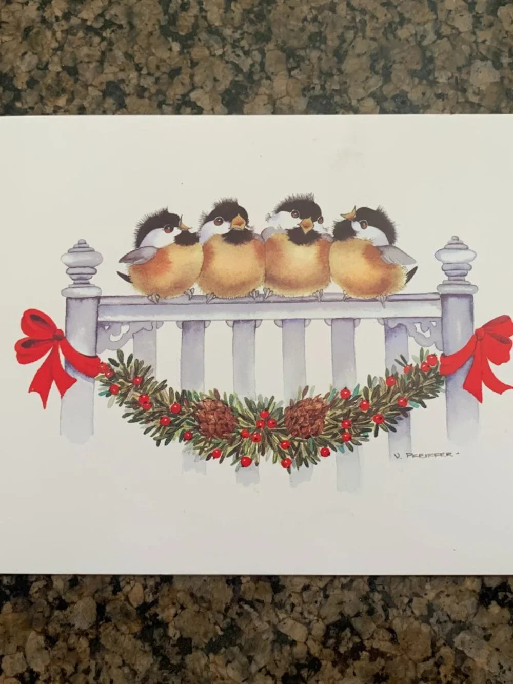 Lot of 6 Vintage Happy Holidays Christmas Greeting Cards Birds on Fence Unused